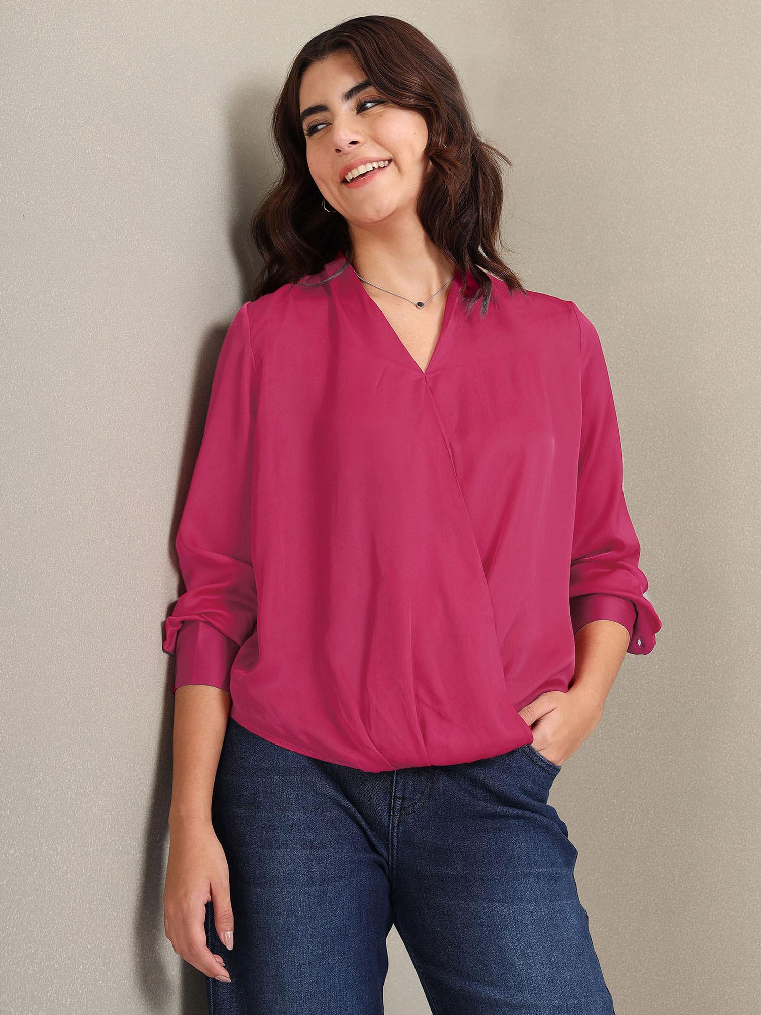 surplice neck solid top pink