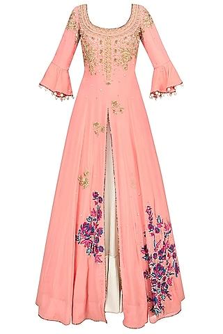 surreal rose floral embroidered anarkali kurta and lehenga skirt set