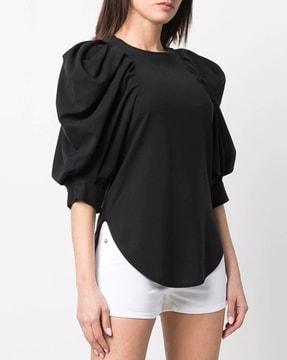 surya round-neck top with puff sleeves