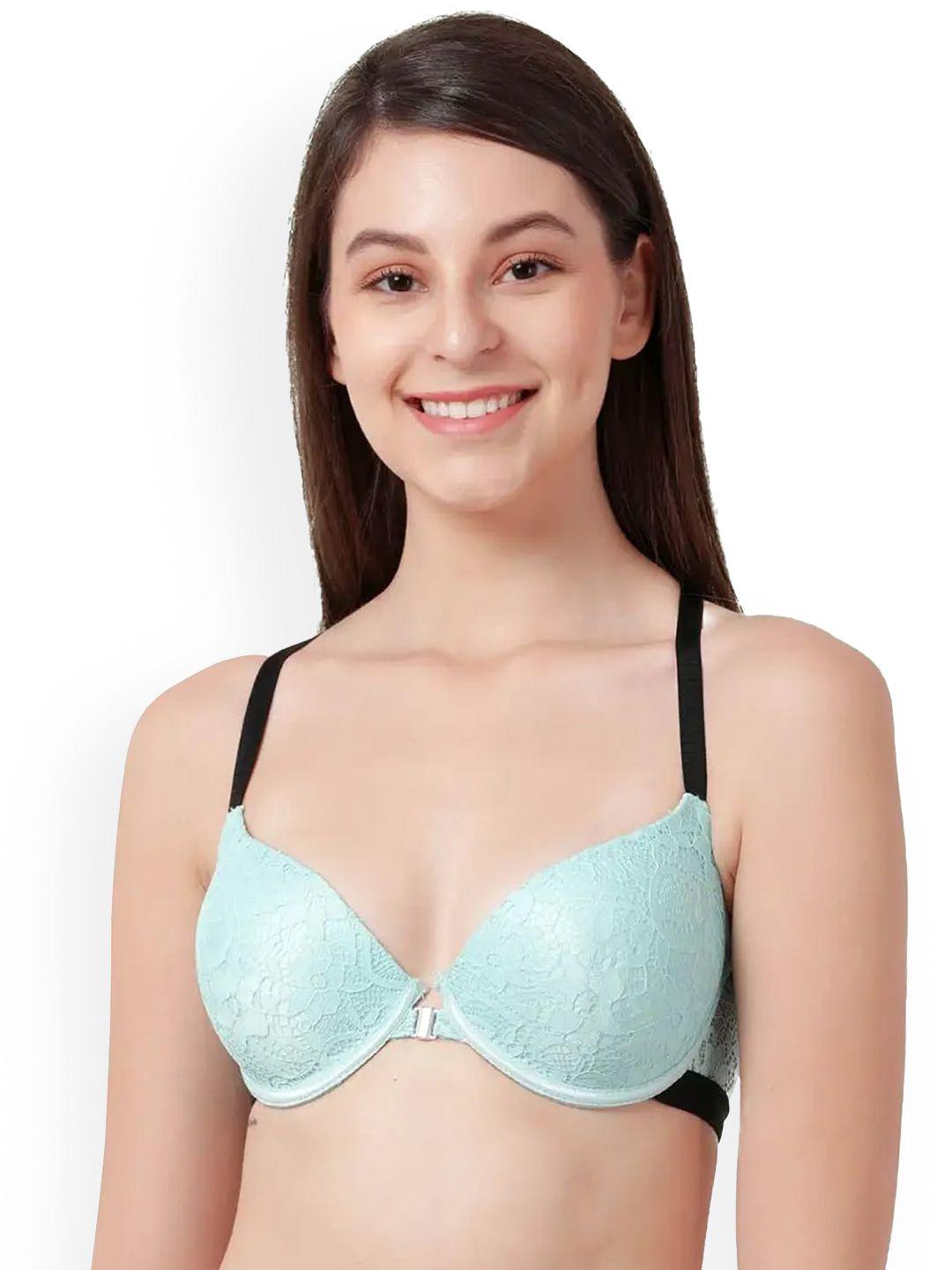 susie turquoise blue & black dry-fit uv protection push-up bra - underwired lightly padded