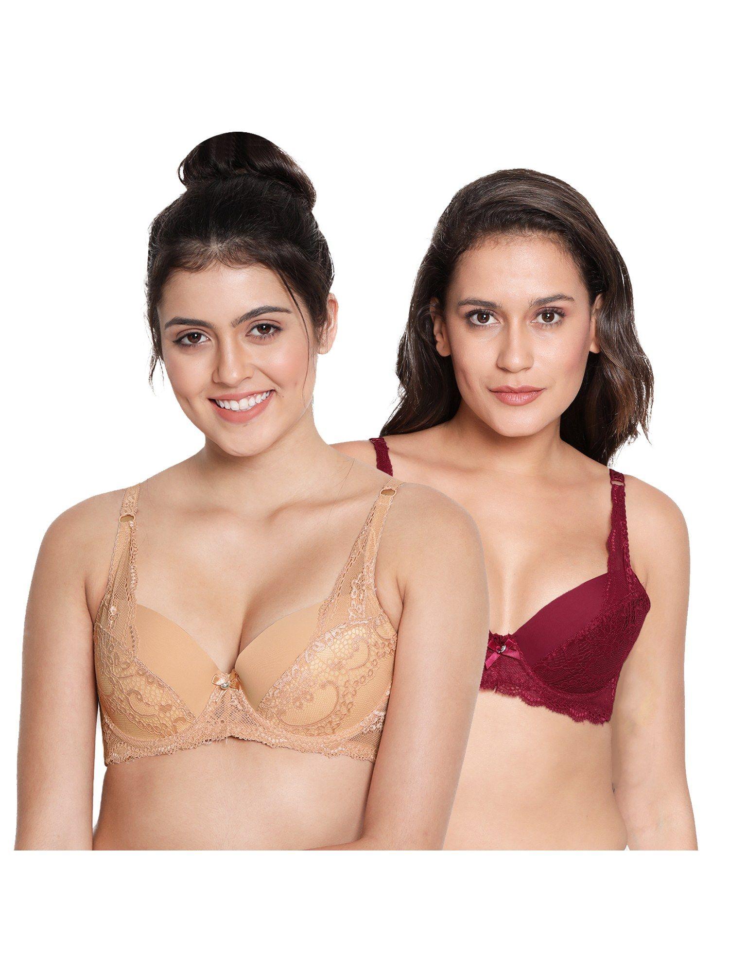 susie 3/4th coverage underwired lace strap plunge padded bra - multi-color (pack of 2)