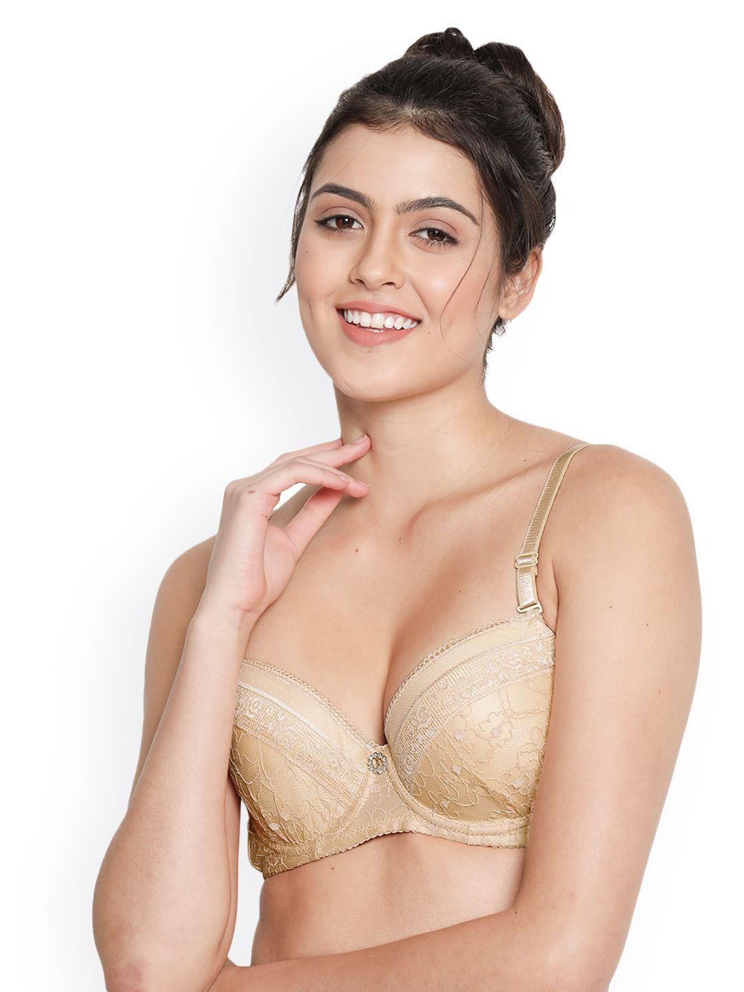 susie cream-coloured floral underwired lightly padded bra