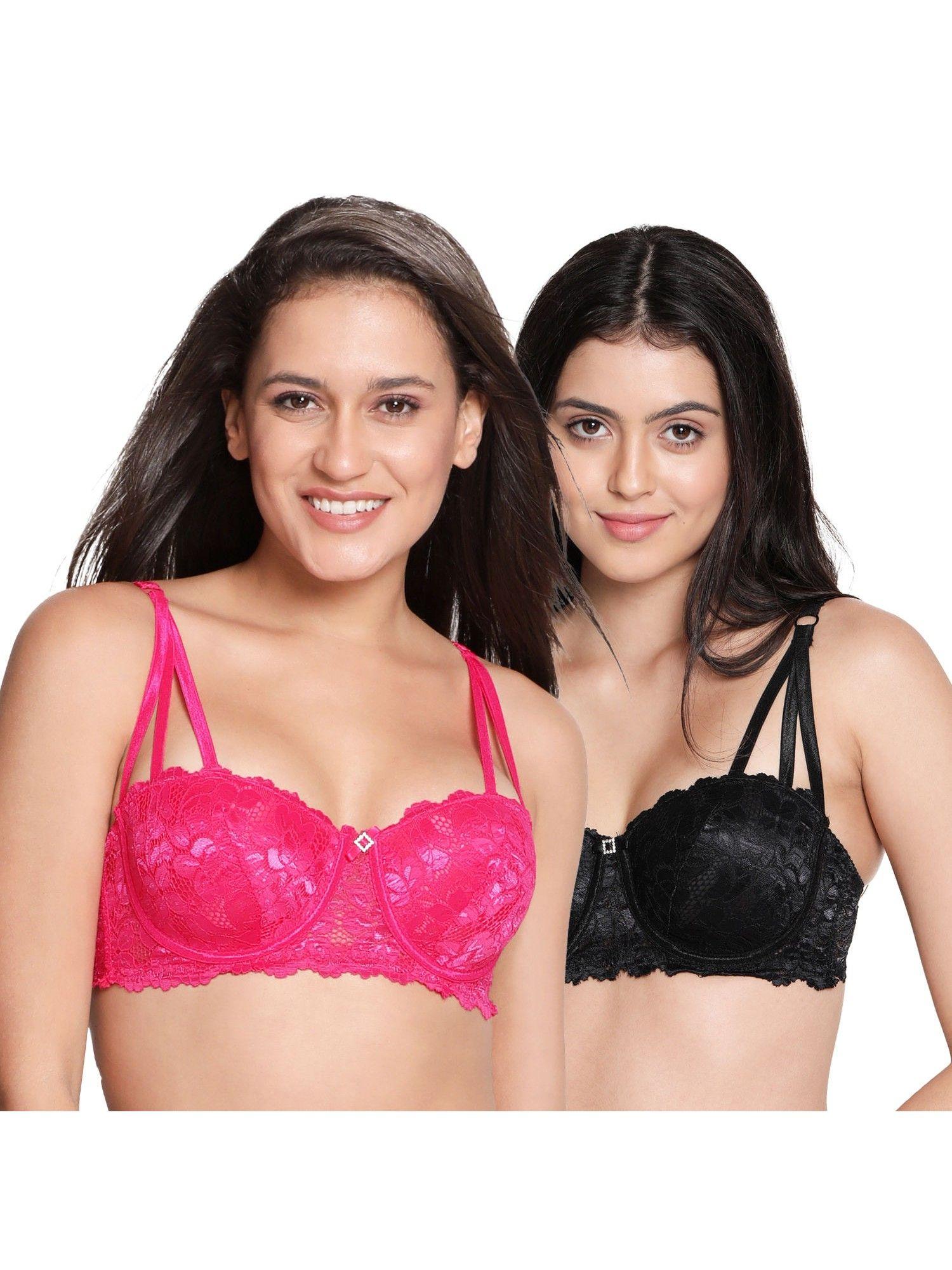 susie demi coverage strappy front balconette padded bra -multi-color (pack of 2)