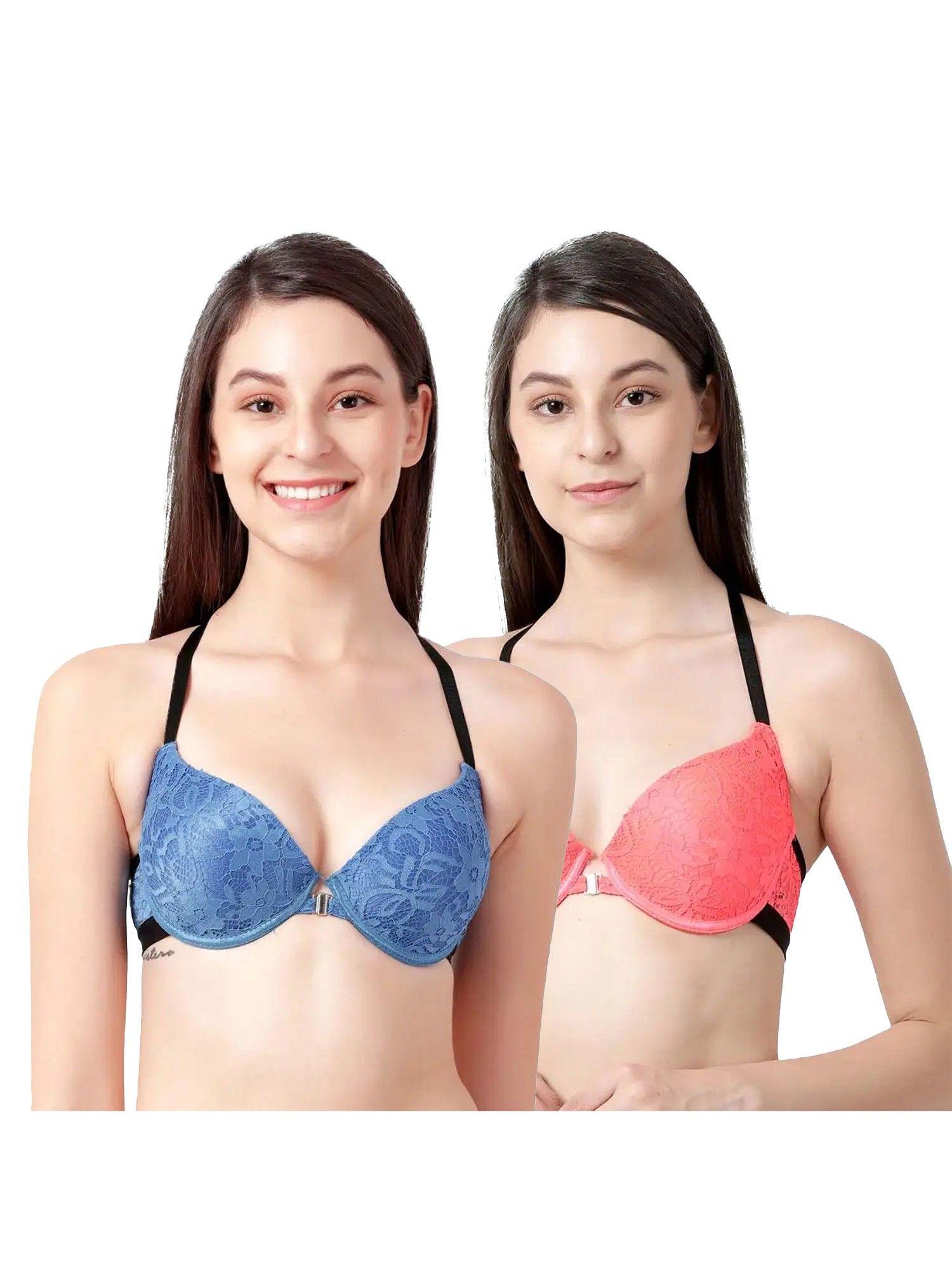 susie demi-coverage under wired front open pushup padded bra - multi-color (pack of 2)