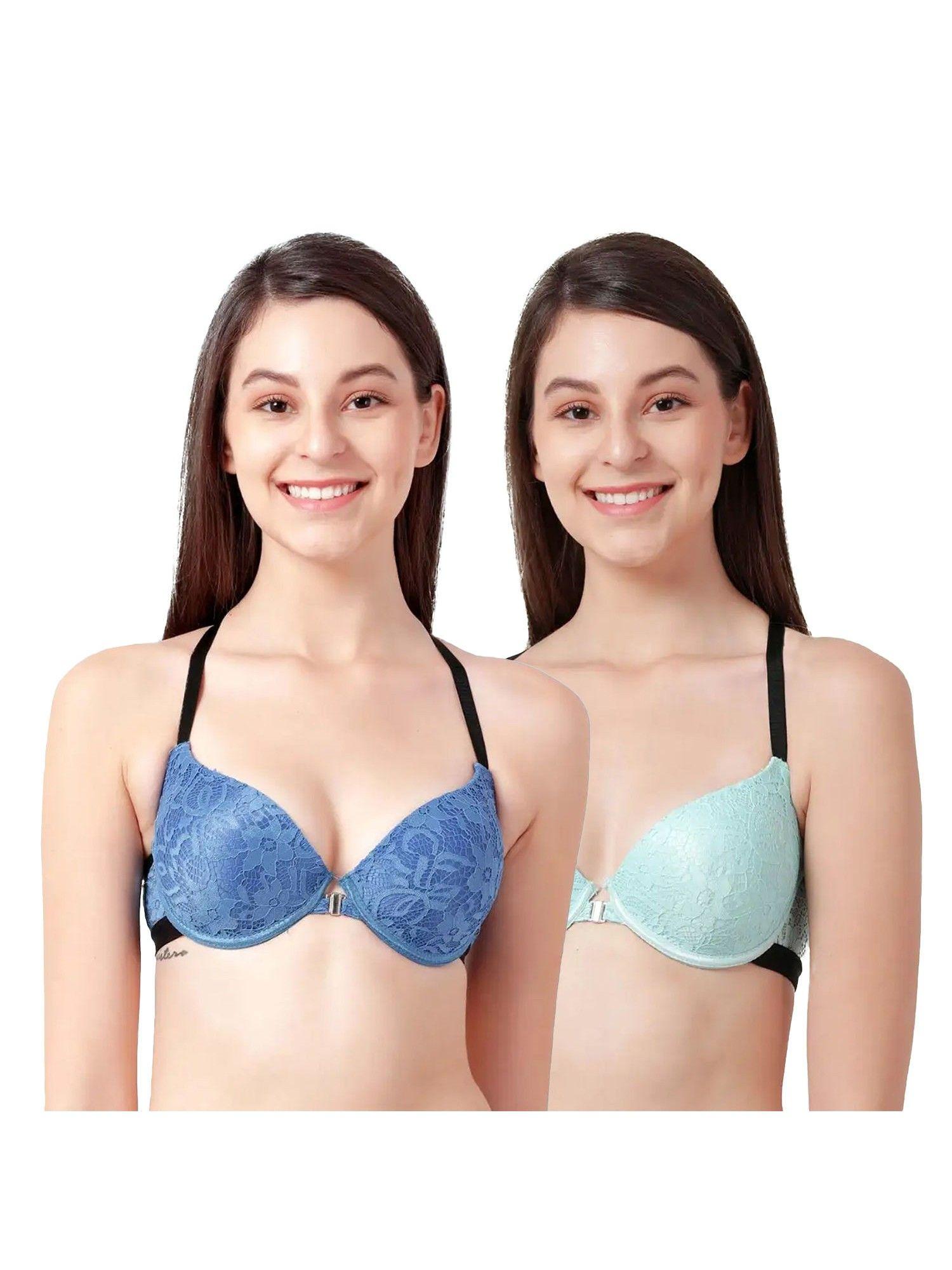 susie demi-coverage under wired front open pushup padded bra - multi-color (pack of 2)