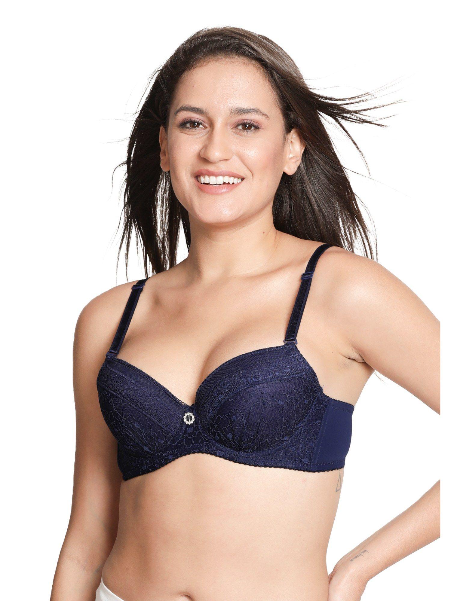 susie demi-coverage underwired full lace bridal balconette padded bra - navy blue