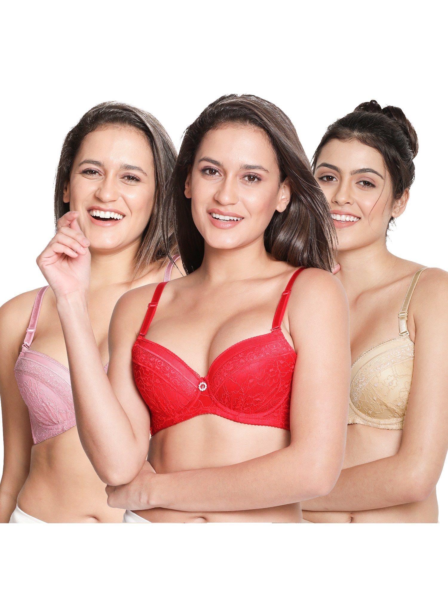 susie demi-coverage wired lace bridal balconette padded bra -multi-color (pack of 3)