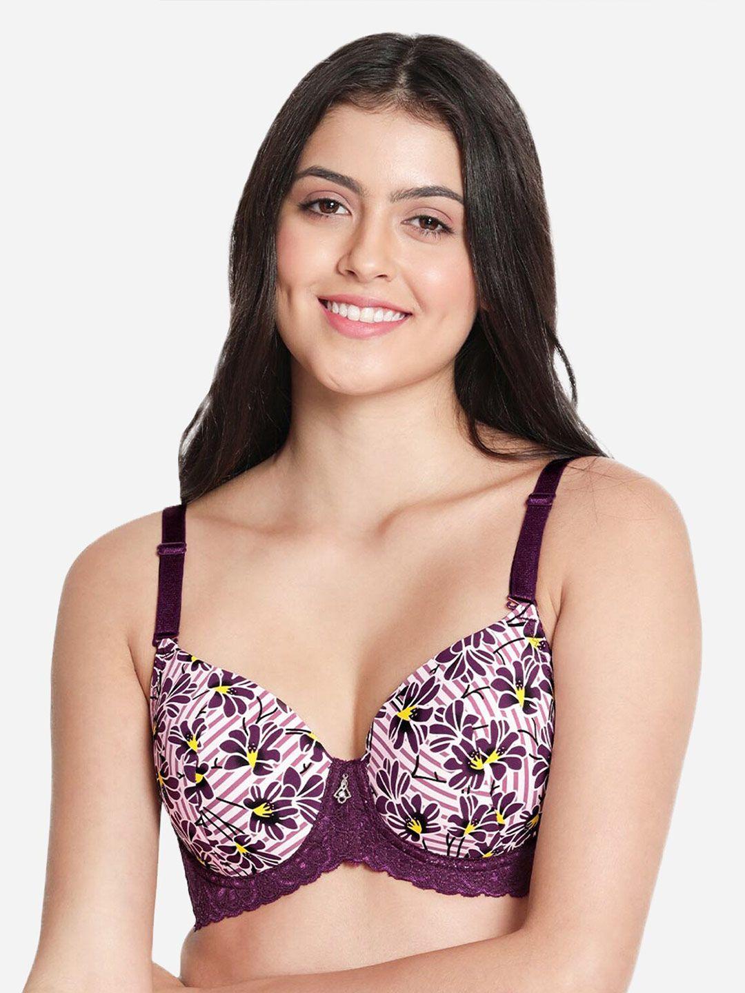 susie floral printed medium coverage underwired lightly padded all day comfort t-shirt bra