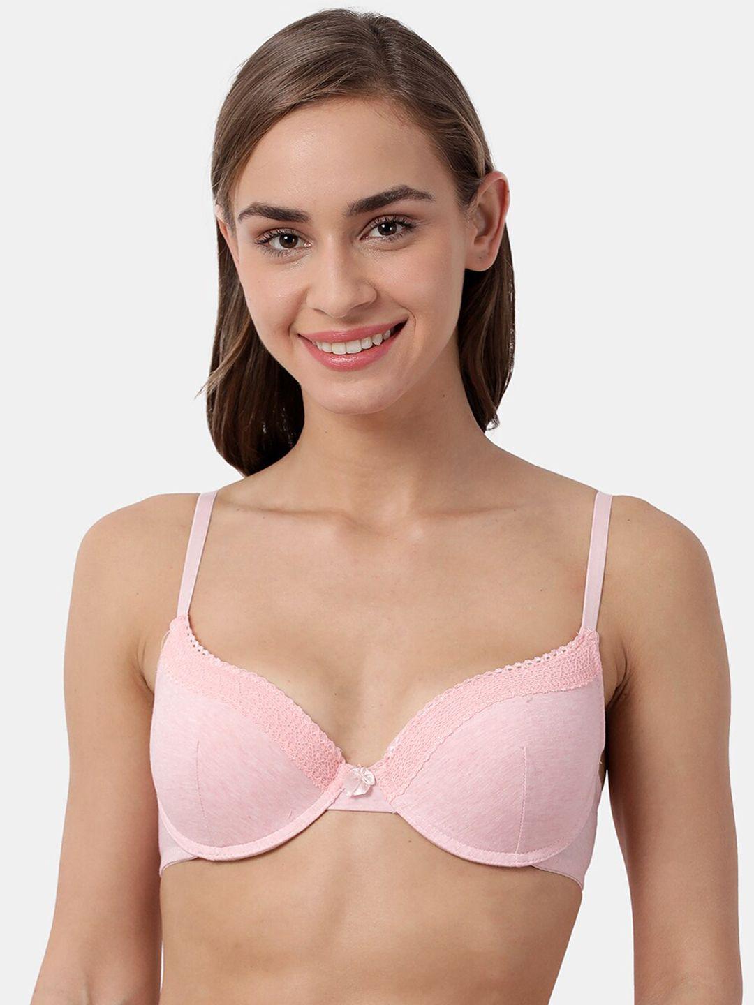 susie pink lace under-wired lightly padded plunge bra sq10081-babypinkmelange