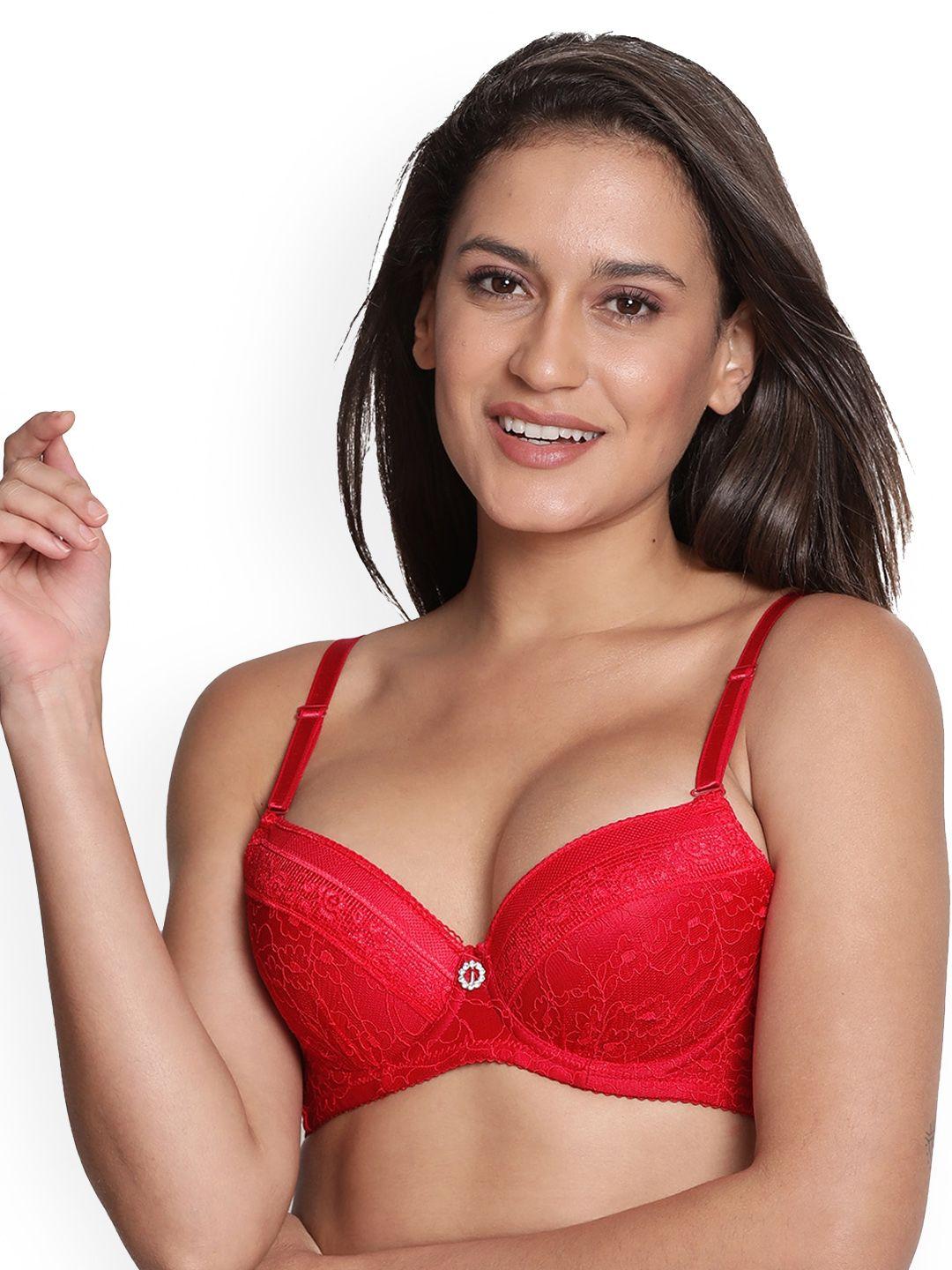 susie red floral underwired lightly padded bra