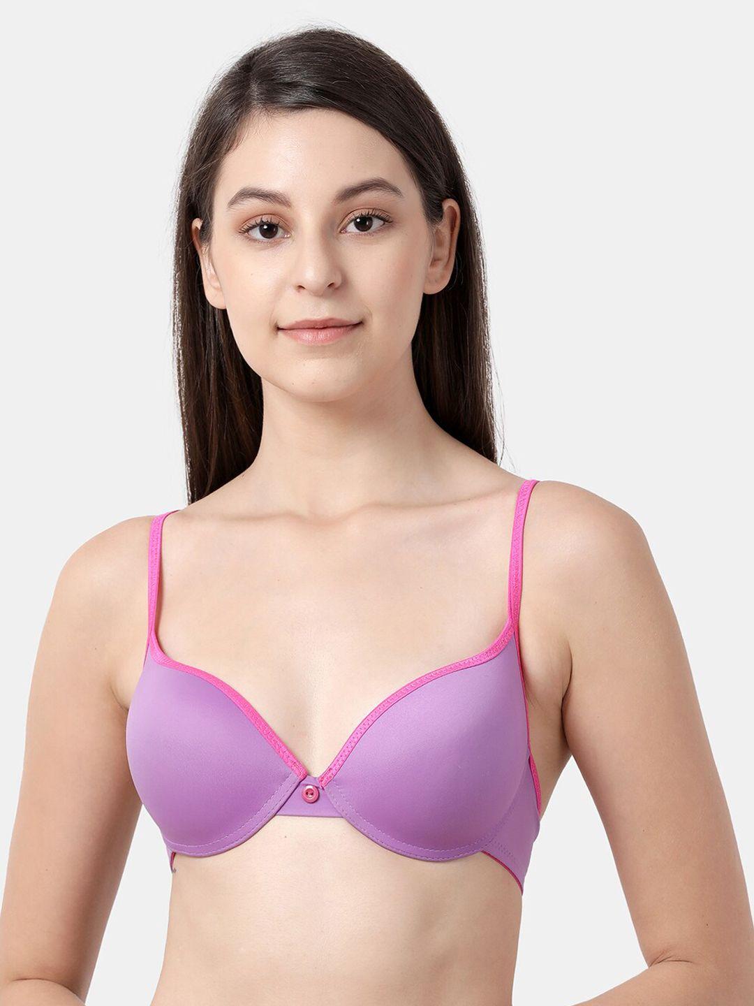 susie women purple solid heavily padded underwired push-up bra sc072