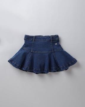 sustainable denim panelled flared skirt