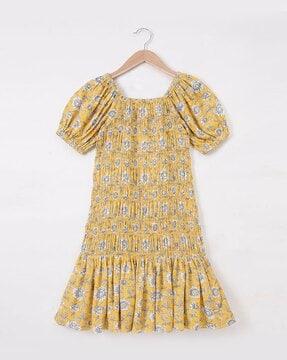 sustainable floral print smocked dress