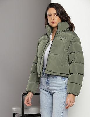 sustainable solid cropped puffer jacket