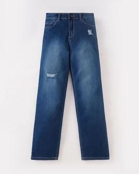 sustainable washed distressed denim jeans