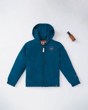 sustainable zip-front hooded knit jacket