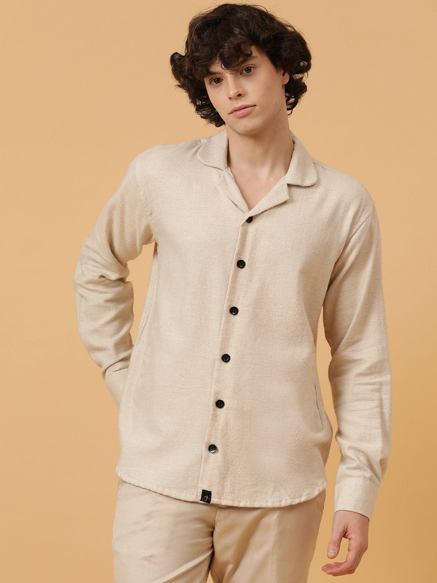 sustainable beige heavy flannel baggy fit shirt