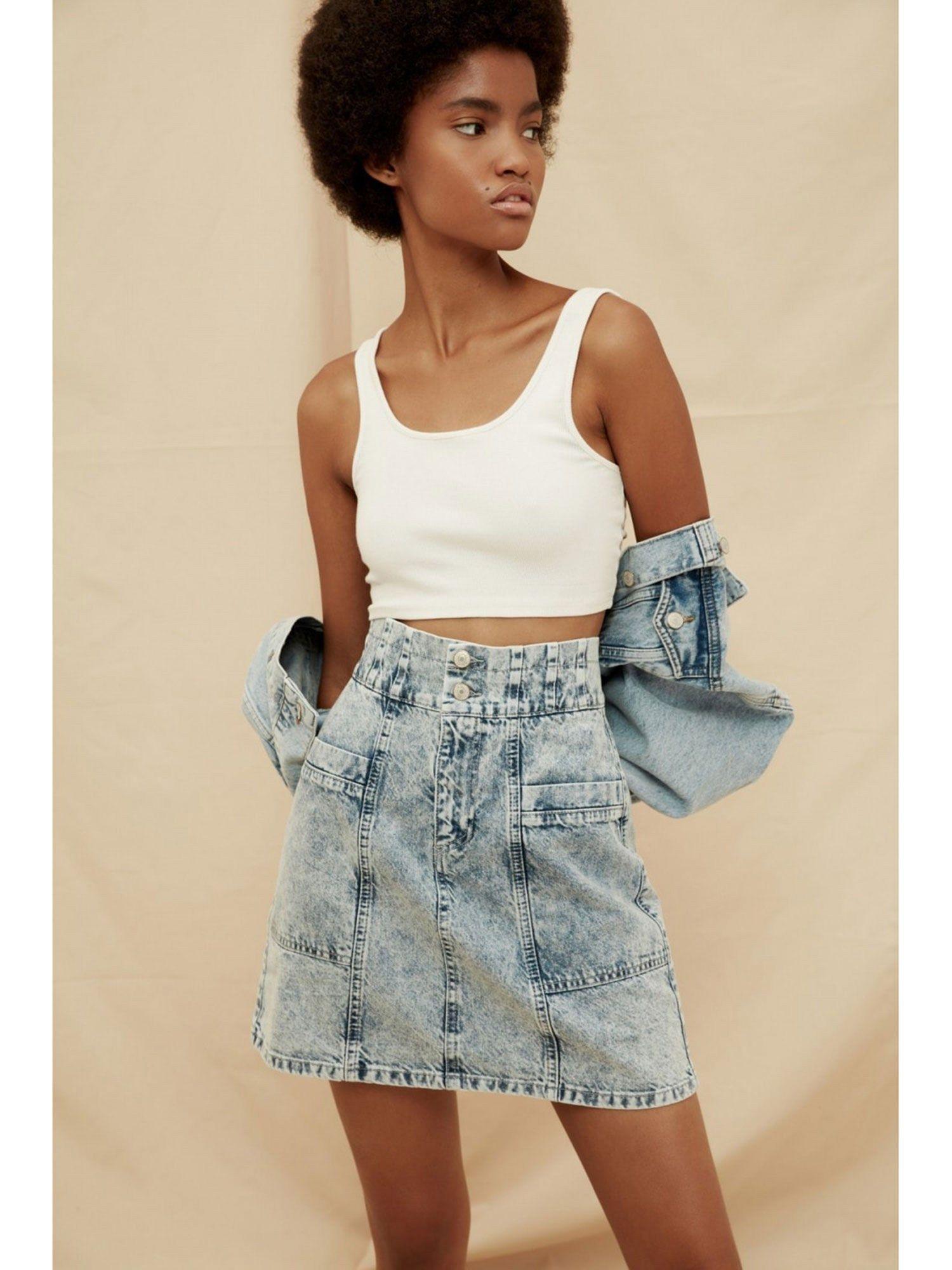 sustainable blue denim mini skirt