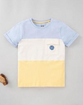 sustainable half sleeves crew neck colorblock t-shirt