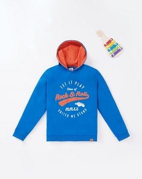 sustainable hoodie with typographic applique