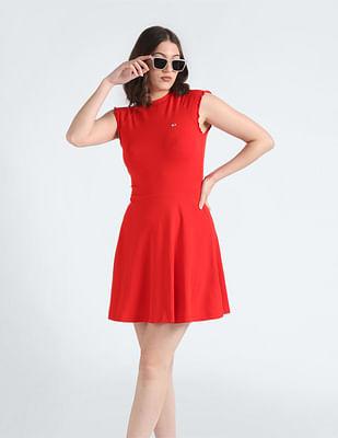 sustainable solid fit and flare dress