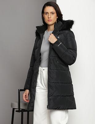 sustainable solid fur hooded jacket