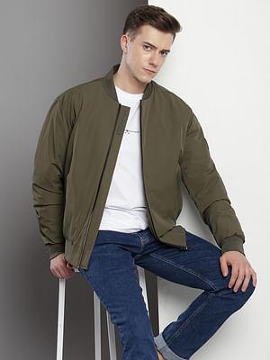 sustainable stand collar bomber jacket