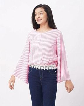 sustainable striped lace top