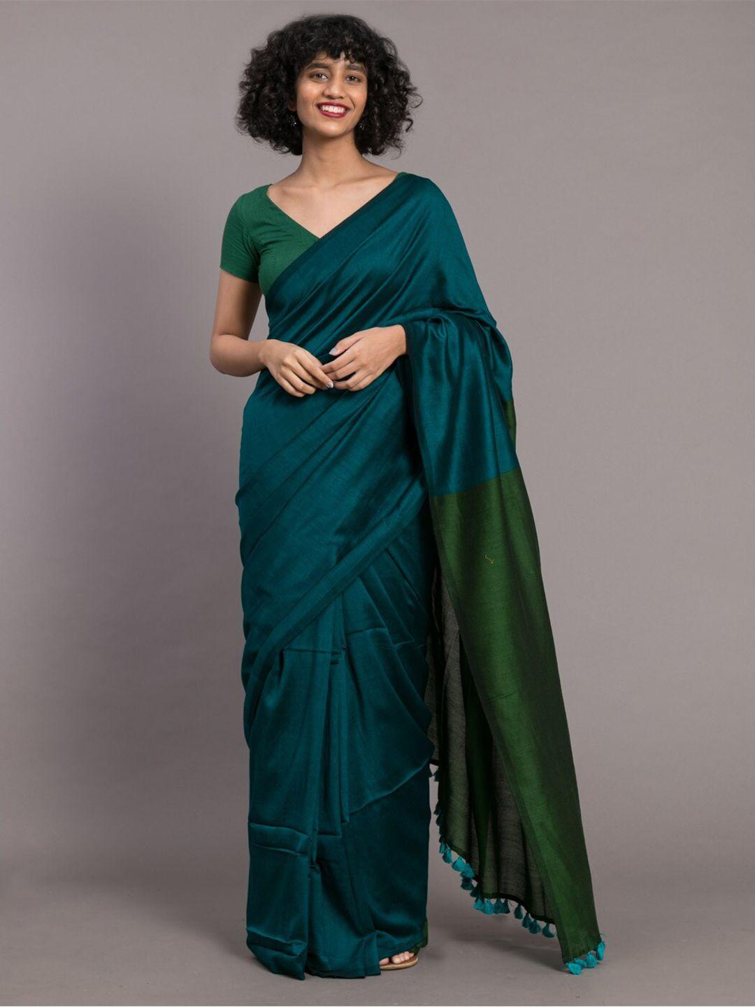 suta blue & green colourblocked saree