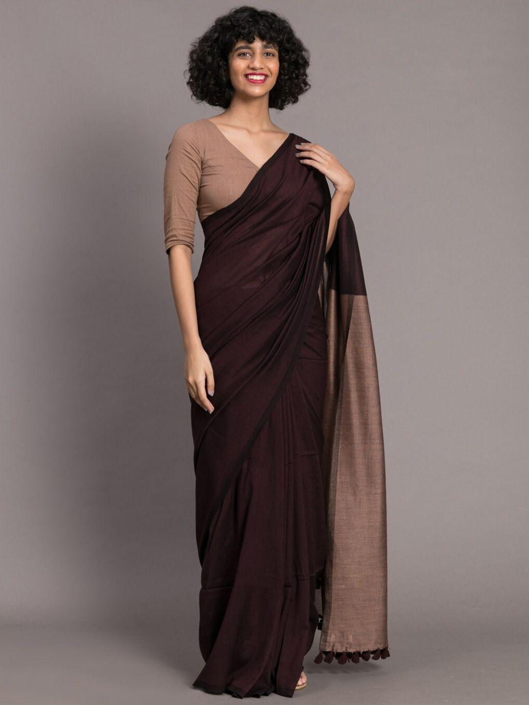 suta brown colourblocked cotton blend saree