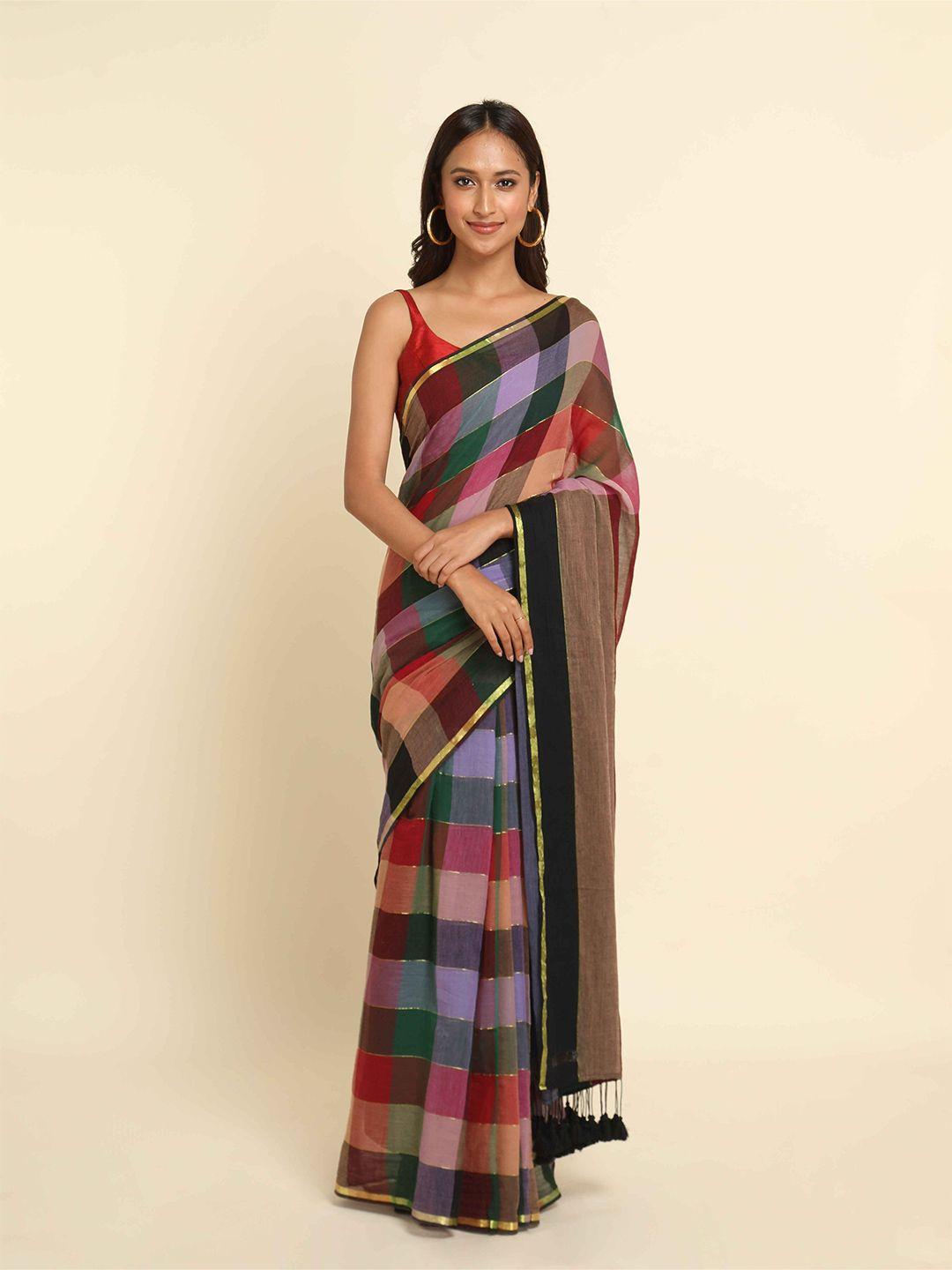 suta multicoloured checked saree