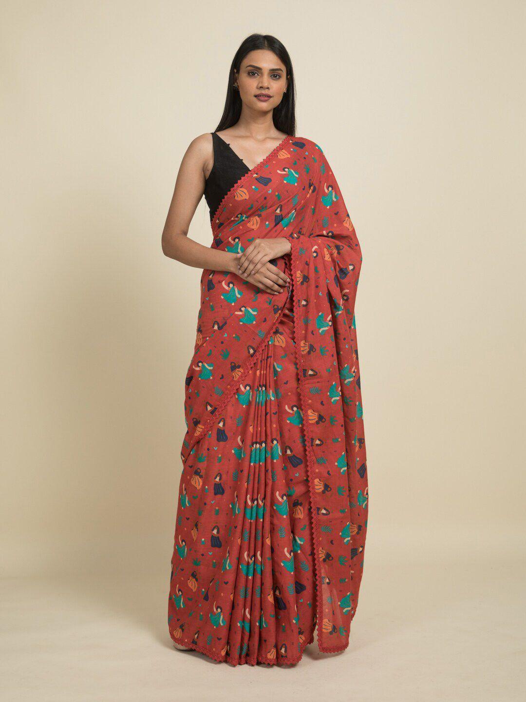 suta red & green pure cotton saree