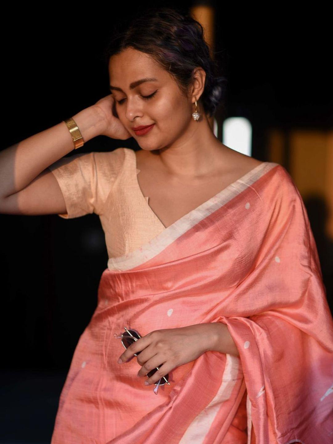 suta women peach solid padded saree blouse