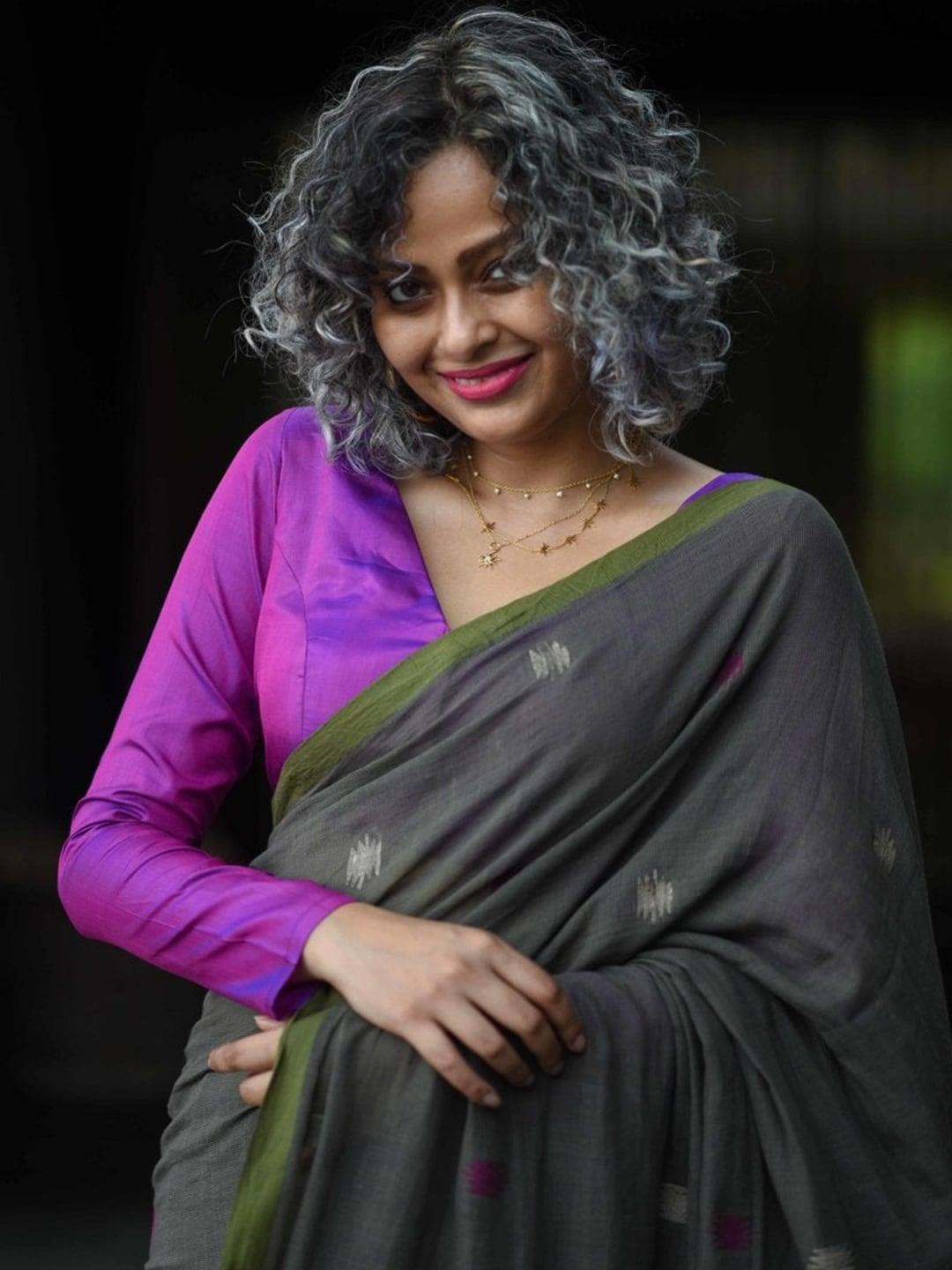suta women purple solid handwoven silk readymade saree blouse