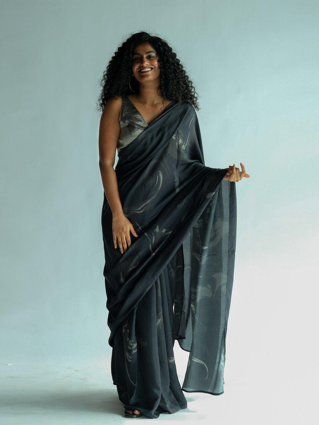 suta black abstract modal saree