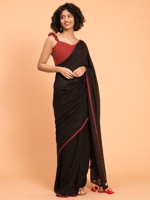 suta black plain saree without blouse