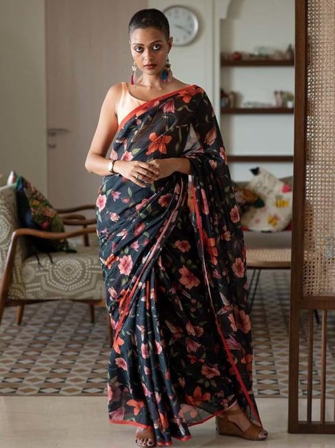 suta black pure cotton printed saree