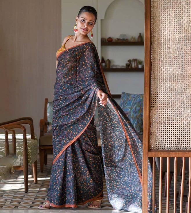 suta black pure cotton printed saree