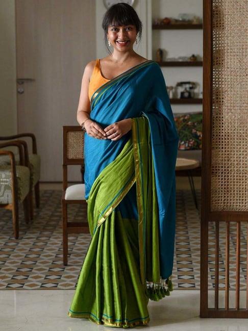 suta blue & green woven saree