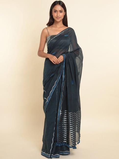 suta blue woven saree without blouse