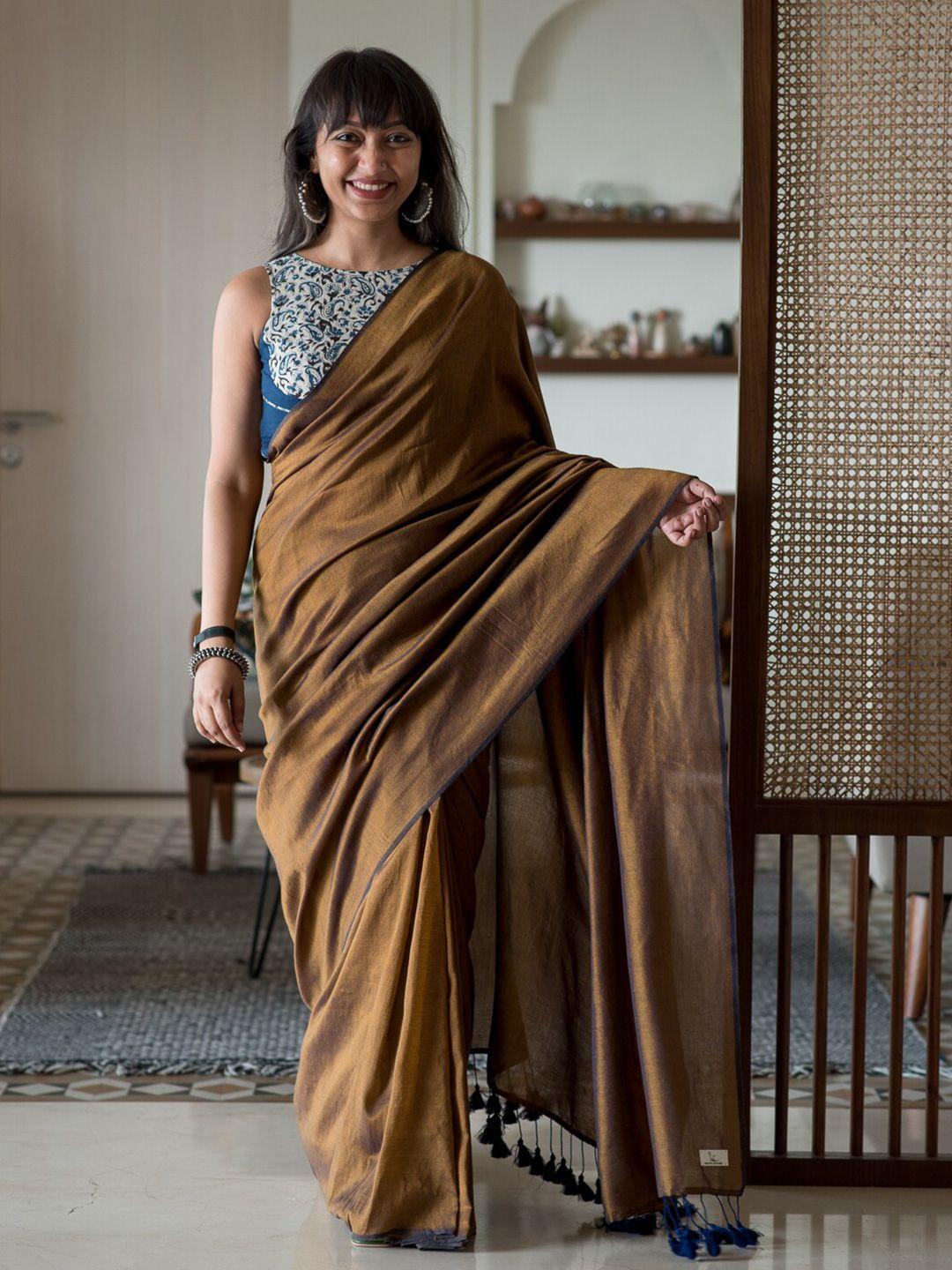 suta brown cotton blend saree