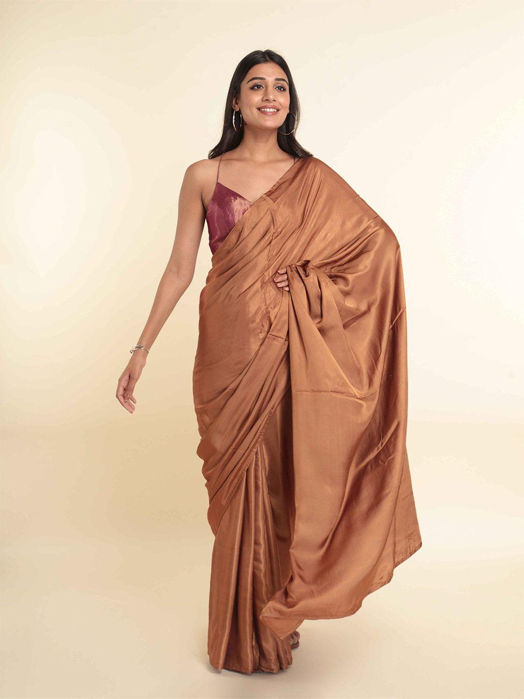 suta copper-toned solid saree