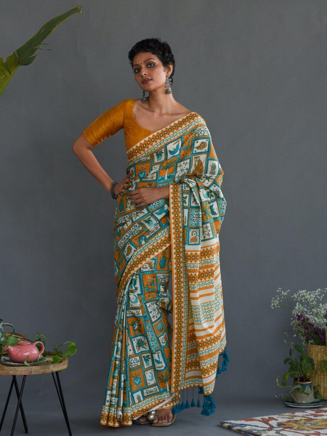 suta ethnic motifs printed pure cotton saree