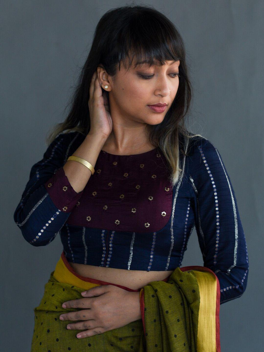 suta ethnic motifs woven design sequinned saree blouse