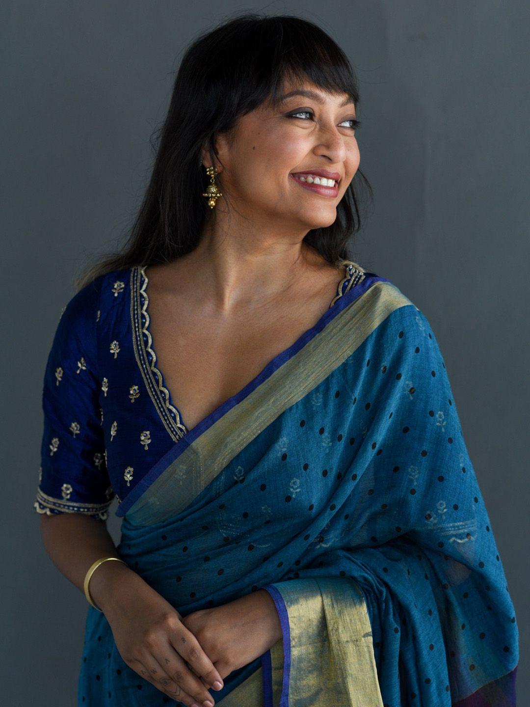 suta floral embroidered v-neck saree blouse