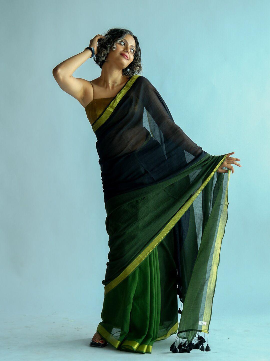 suta green & teal colourblocked zari saree