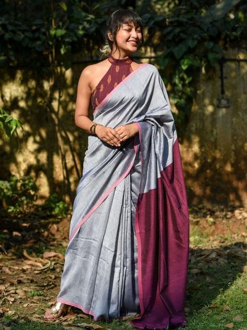 suta grey plain saree without blouse