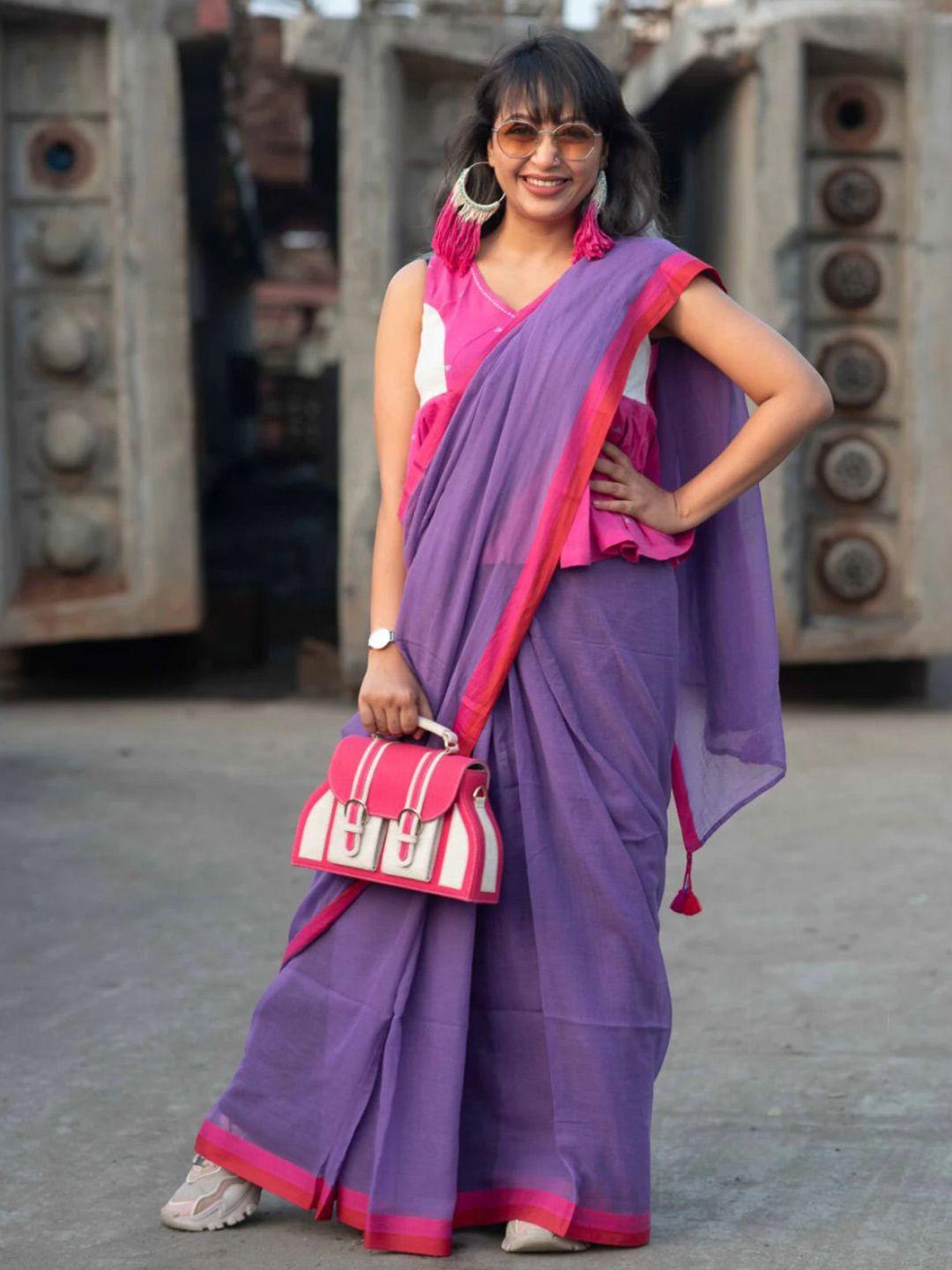 suta lavender & pink pure cotton saree