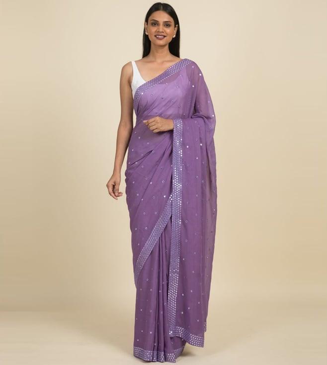 suta lavender embellished saree without blouse