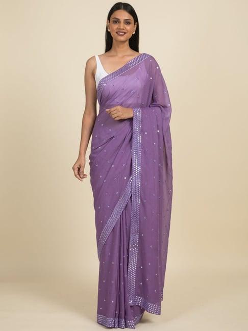 suta lavender embellished saree without blouse